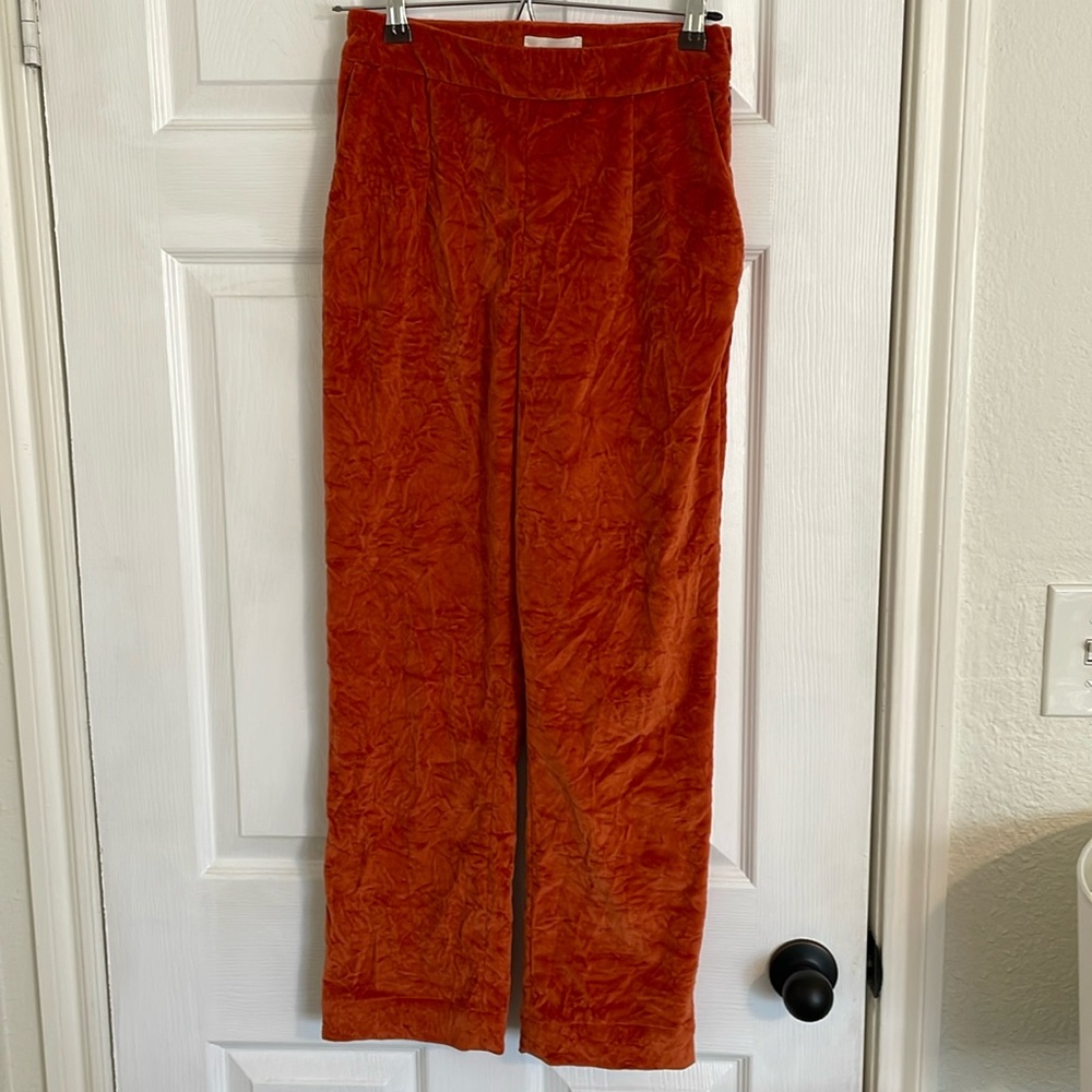 Isa Arfen Orange Crushed Velvet Pants - Size 8
